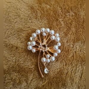 Gold Pearl & Crystal Floral Brooch - Women Jewelry